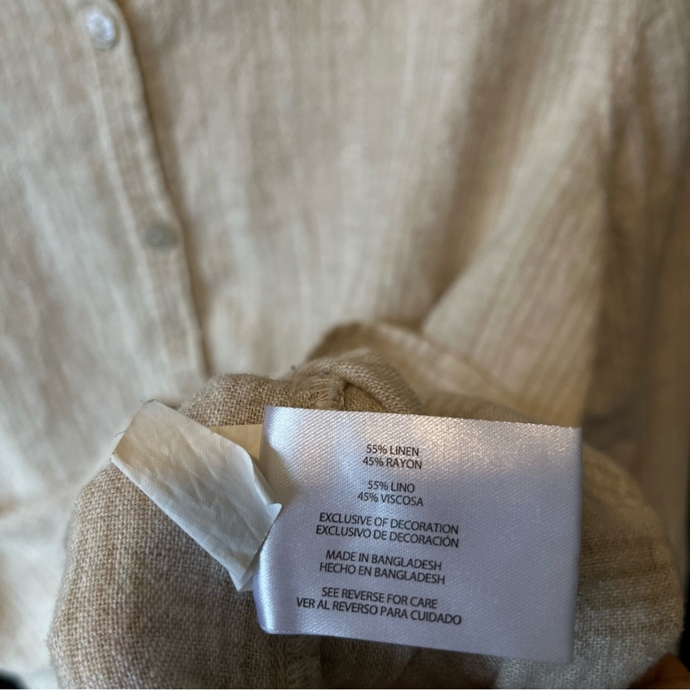 Orvis button up blouse L Linen blend Beige striped Long sleeve shirt Womens top - Picture 7 of 7